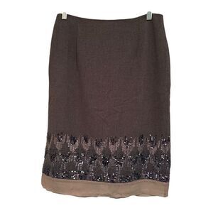 Jon grey / tan  beaded pencil skirt- size 6